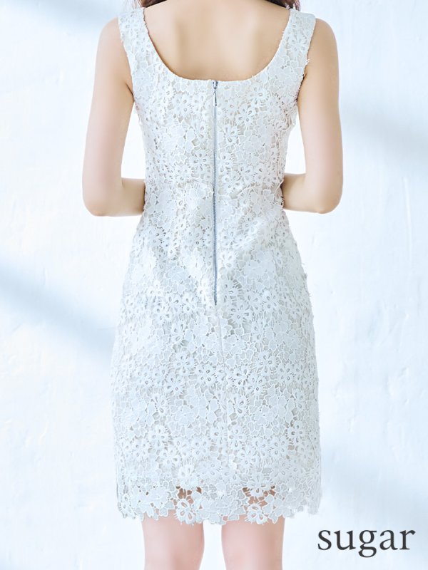 画像20: XS-Lサイズあり【ERUKEI エルケイ】 シンプル/ ワンカラー/ フラワーレース/ ノースリーブ/ タイト/ ワンピース/ ミニドレス/ キャバドレス[OF2] (20)