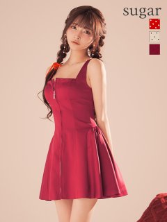 【ERUKEI エルケイ】ドット柄/ フロントジップ/ ノースリーブ/ バックスピンドル/ Aライン/ フレア/ ワンピース/ ミニドレス/ キャバドレス