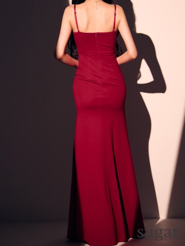 画像13: XS-Lサイズあり【ERUKEI エルケイ】ワンカラー/ キャミソール/ Vカット/ バストシアー/ スリット/ タイト/ ロングドレス/ キャバドレスlong[OF2] (13)