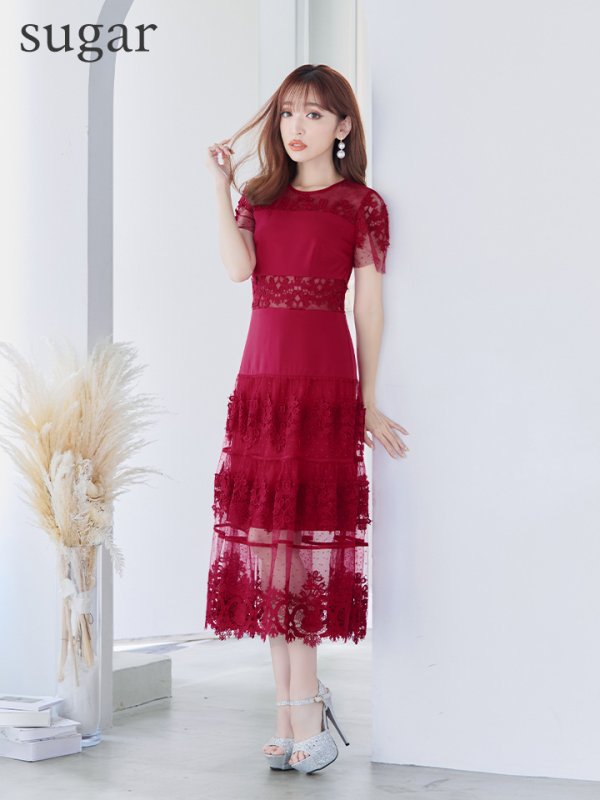 画像16: 【ERUKEI エルケイ】フラワーレース/ シアー/ 半袖/ 袖あり/ 膝丈/ フレア/ ミディアム/ マキシ丈/ワンピース/ キャバドレス[OF2] (16)