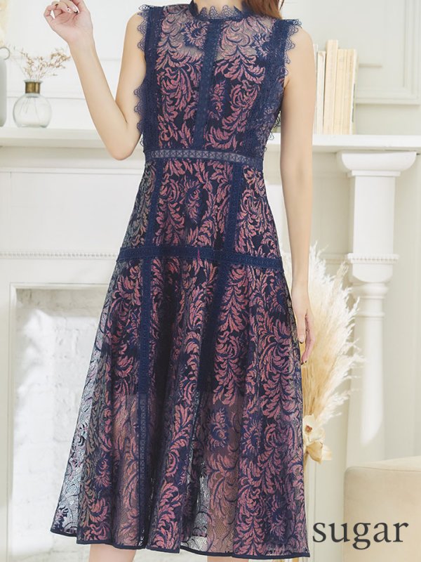 画像25: XS-Lサイズあり【ERUKEI エルケイ】フラワーレース/ Aライン/ ミモレ丈/ ノースリーブ/ ワンピース/ ミディアムドレス/ キャバドレス[OF2] (25)