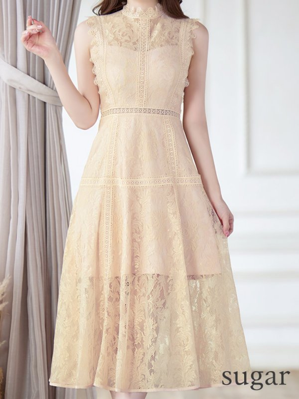 画像15: XS-Lサイズあり【ERUKEI エルケイ】フラワーレース/ Aライン/ ミモレ丈/ ノースリーブ/ ワンピース/ ミディアムドレス/ キャバドレス[OF2] (15)