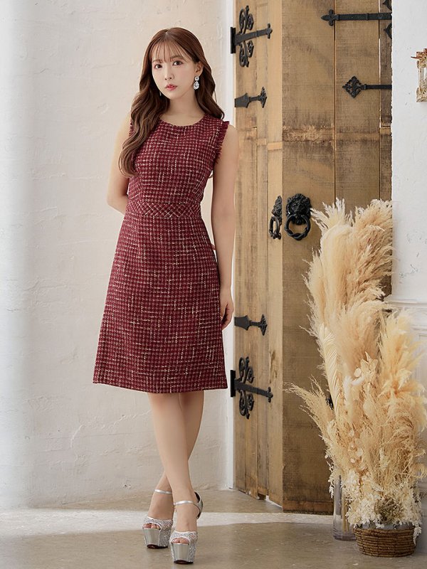 画像4: XS-Lサイズあり【ERUKEI エルケイ】 ツイード/ ノースリーブ/ Aライン/ ワンピース/ ひざ丈/ ミディアムドレス/ キャバドレス[OF2] (4)