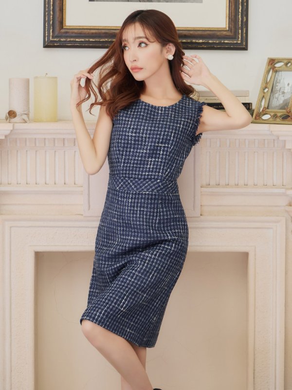 画像4: XS-Lサイズあり【ERUKEI エルケイ】 ツイード/ ノースリーブ/ Aライン/ ワンピース/ ひざ丈/ ミディアムドレス/ キャバドレス[OF2] (4)