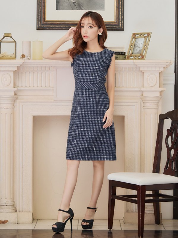 画像6: XS-Lサイズあり【ERUKEI エルケイ】 ツイード/ ノースリーブ/ Aライン/ ワンピース/ ひざ丈/ ミディアムドレス/ キャバドレス[OF2] (6)