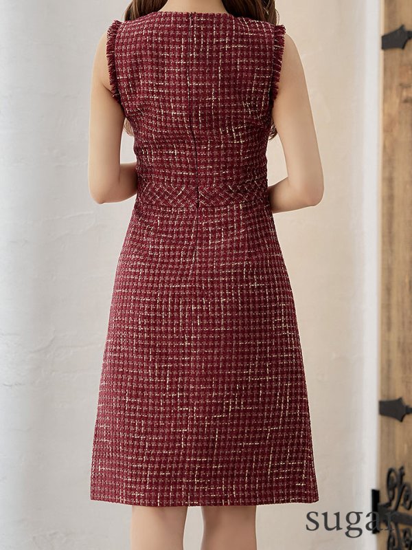 画像11: XS-Lサイズあり【ERUKEI エルケイ】 ツイード/ ノースリーブ/ Aライン/ ワンピース/ ひざ丈/ ミディアムドレス/ キャバドレス[OF2] (11)