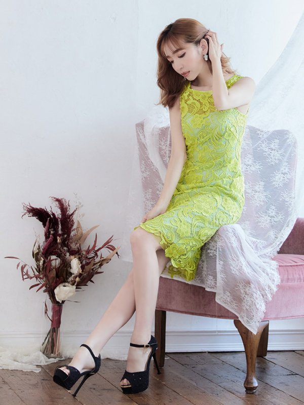 画像3: XS-Lサイズあり【ERUKEI エルケイ】総レース/ ノースリーブ/ 膝丈/ ひざ丈/ ミディアム/ タイト/ ワンピース/ キャバドレス[OF2] (3)