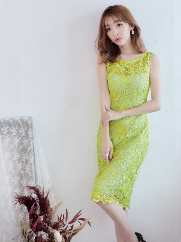 画像4: XS-Lサイズあり【ERUKEI エルケイ】総レース/ ノースリーブ/ 膝丈/ ひざ丈/ ミディアム/ タイト/ ワンピース/ キャバドレス[OF2] (4)