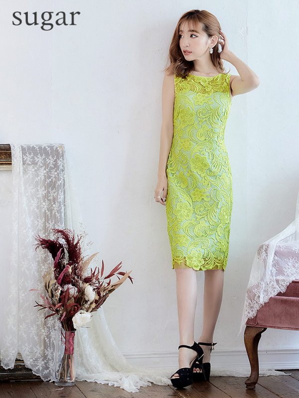 画像7: XS-Lサイズあり【ERUKEI エルケイ】総レース/ ノースリーブ/ 膝丈/ ひざ丈/ ミディアム/ タイト/ ワンピース/ キャバドレス[OF2] (7)