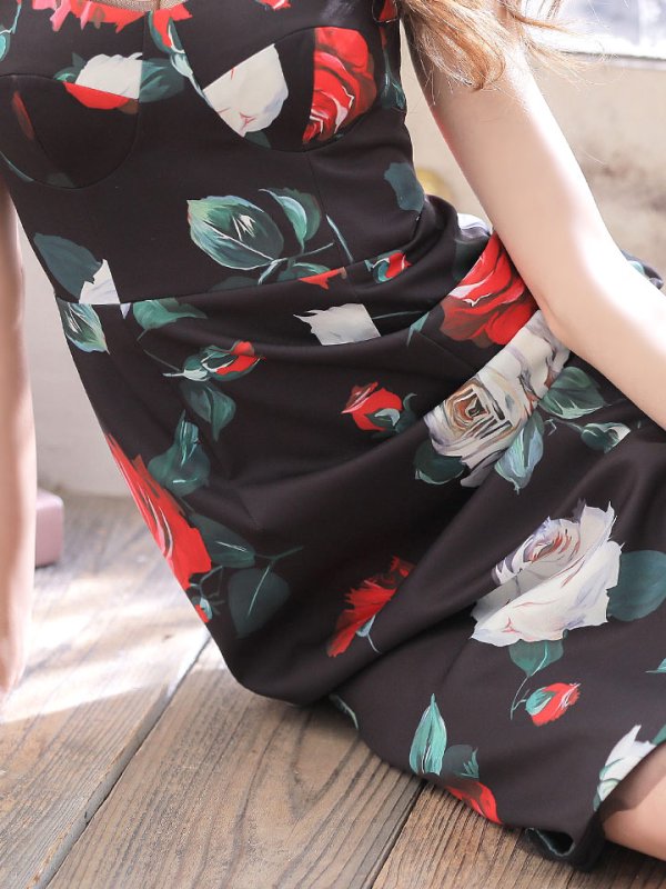 画像2: 【ERUKEI エルケイ】フラワープリント/ ノースリーブ/ ワンピース/ タイト/ ミディアムドレス/ ミニドレス/ キャバドレス[OF2] (2)