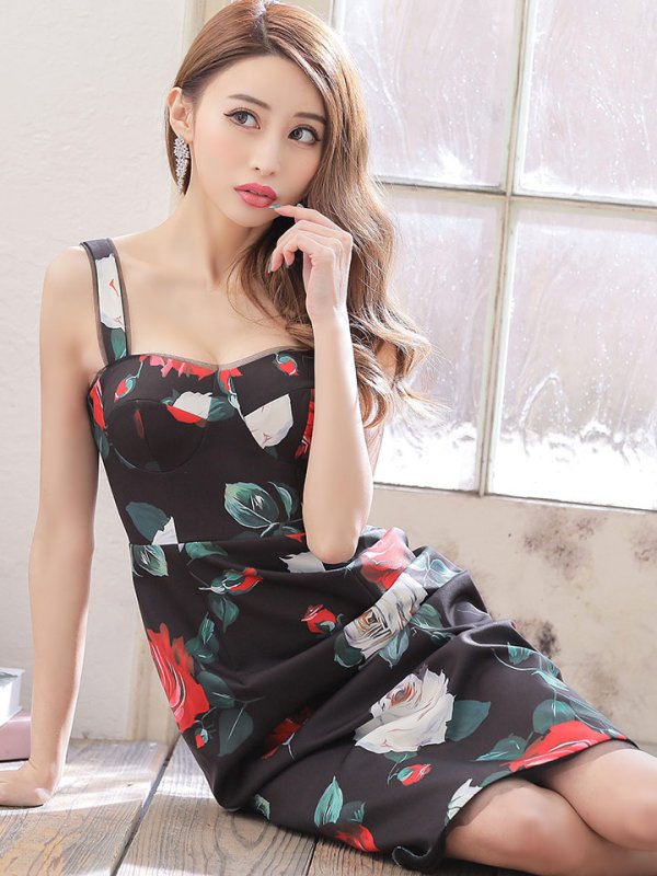 画像3: 【ERUKEI エルケイ】フラワープリント/ ノースリーブ/ ワンピース/ タイト/ ミディアムドレス/ ミニドレス/ キャバドレス[OF2] (3)