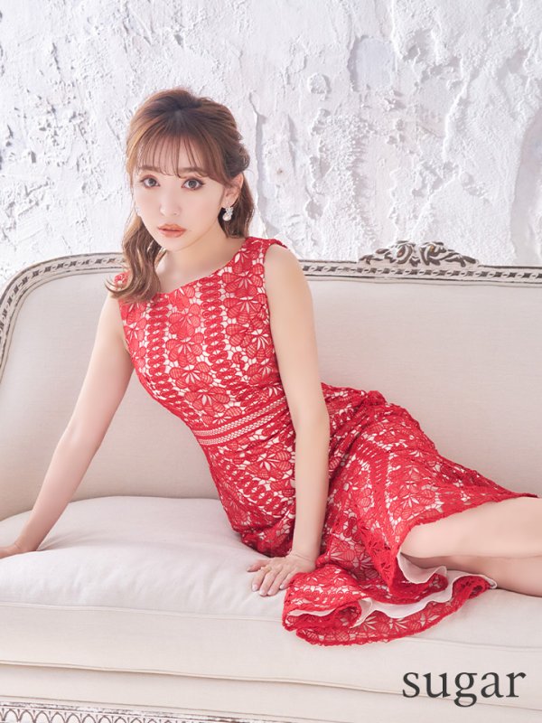 画像8: 【ERUKEI エルケイ】マーメイド/ ミディアム/ ワンピース/ ミモレ丈/ ケミカルレース/ ノースリーブ/ タイト/ キャバドレス[OF2] (8)