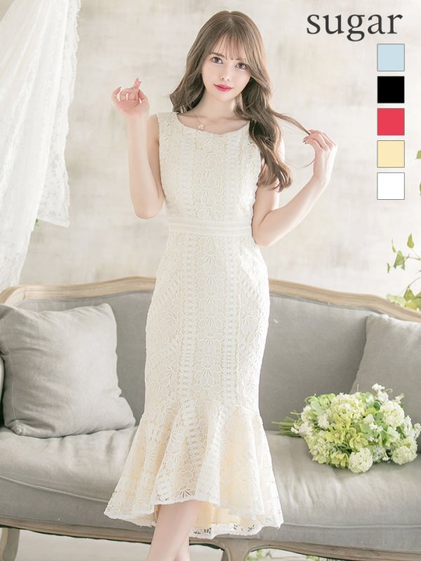 画像10: 【ERUKEI エルケイ】マーメイド/ ミディアム/ ワンピース/ ミモレ丈/ ケミカルレース/ ノースリーブ/ タイト/ キャバドレス[OF2] (10)