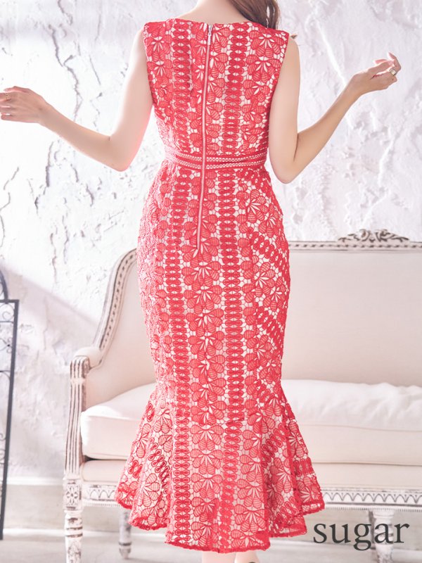 画像9: 【ERUKEI エルケイ】マーメイド/ミディアム/ワンピース/ミモレ丈/ケミカルレース/ ノースリーブ/ タイト/ キャバドレス[OF2] (9)