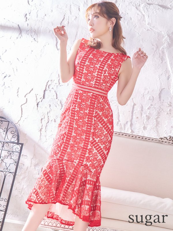 画像12: 【ERUKEI エルケイ】マーメイド/ ミディアム/ ワンピース/ ミモレ丈/ ケミカルレース/ ノースリーブ/ タイト/ キャバドレス[OF2] (12)