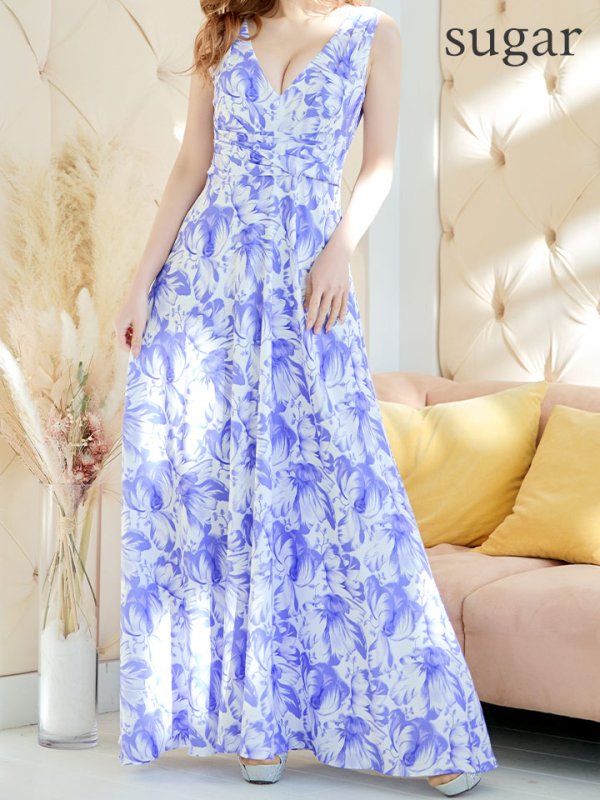 画像14: XS-Lサイズあり【ERUKEI エルケイ】ワンピース/ 花柄/ フラワープリント/ Vネック/ ノースリーブ/ ハイウエスト/ Aライン/ マキシ丈/ ロングドレス/ キャバドレスlong[OF2] (14)