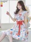 画像10: XS-Lサイズあり【ERUKEI エルケイ】ワンピース/ リボンベルト/ フラワープリント/ フリル/ Aライン/ フレア/ミディアム丈/ キャバドレス[OF2] (10)