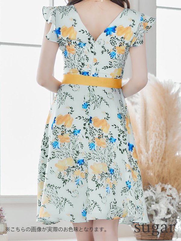 画像9: XS-Lサイズあり【ERUKEI エルケイ】ワンピース/ リボンベルト/ フラワープリント/ フリル/ Aライン/ フレア/ミディアム丈/ キャバドレス[OF2] (9)