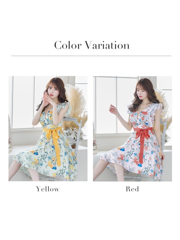 画像11: XS-Lサイズあり【ERUKEI エルケイ】ワンピース/ リボンベルト/ フラワープリント/ フリル/ Aライン/ フレア/ミディアム丈/ キャバドレス[OF2] (11)