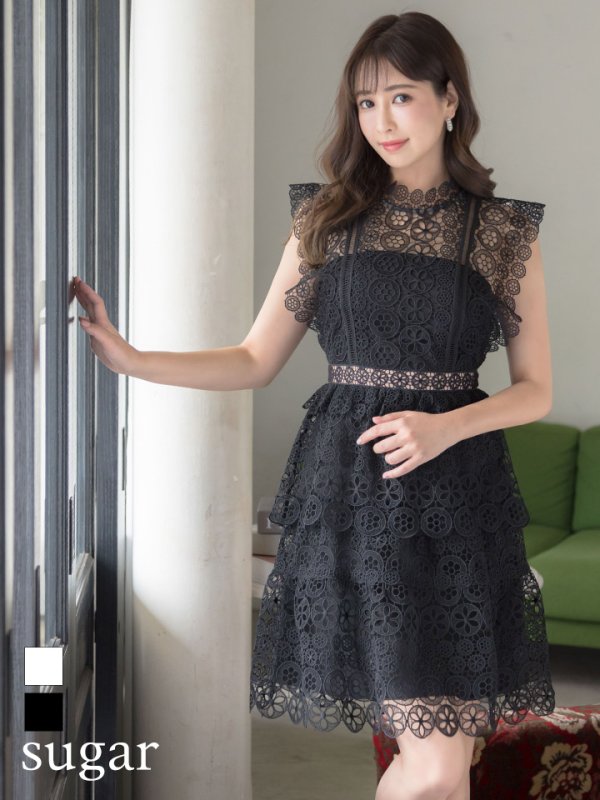 【SETTAN/セッタン】ケミカルレース/ ボートネック/ ノースリーブ/ミニドレス/ キャバドレス ブラック