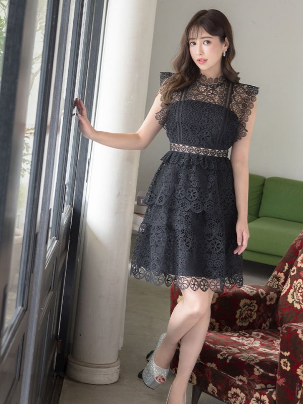 画像12: XS-Lサイズあり【SETTAN/セッタン】ケミカルレース/ ボートネック/ ノースリーブ/ワンピース/ミニドレス/ キャバドレス[OF2] (12)