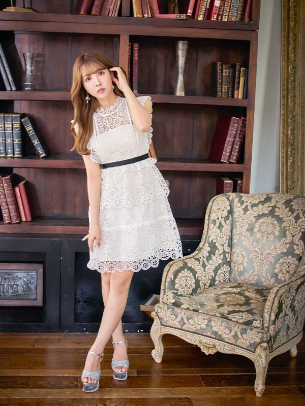 画像13: XS-Lサイズあり【SETTAN/セッタン】ケミカルレース/ ボートネック/ ノースリーブ/ワンピース/ミニドレス/ キャバドレス[OF2] (13)