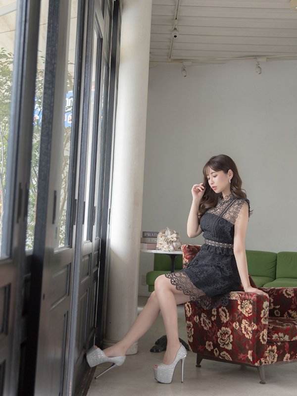 画像14: XS-Lサイズあり【SETTAN/セッタン】ケミカルレース/ ボートネック/ ノースリーブ/ワンピース/ミニドレス/ キャバドレス[OF2] (14)