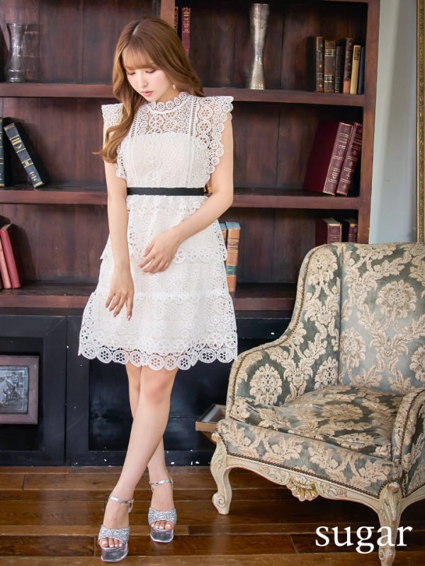 画像16: XS-Lサイズあり【SETTAN/セッタン】ケミカルレース/ ボートネック/ ノースリーブ/ワンピース/ミニドレス/ キャバドレス[OF2] (16)