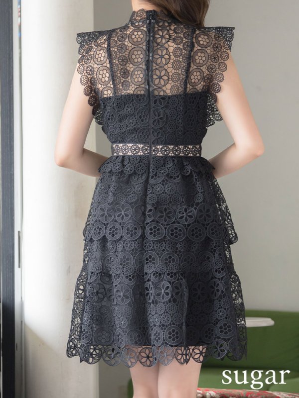 画像18: XS-Lサイズあり【SETTAN/セッタン】ケミカルレース/ ボートネック/ ノースリーブ/ワンピース/ミニドレス/ キャバドレス[OF2] (18)