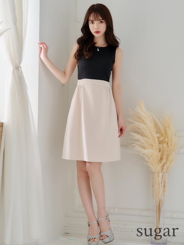 画像7: XS-Lサイズあり【SETTAN/セッタン】ワンピース/ バックリボン/ノースリーブ/ Aライン/ バイカラー/ ミディアム丈/ ひざ丈/ キャバドレス[OF2] (7)