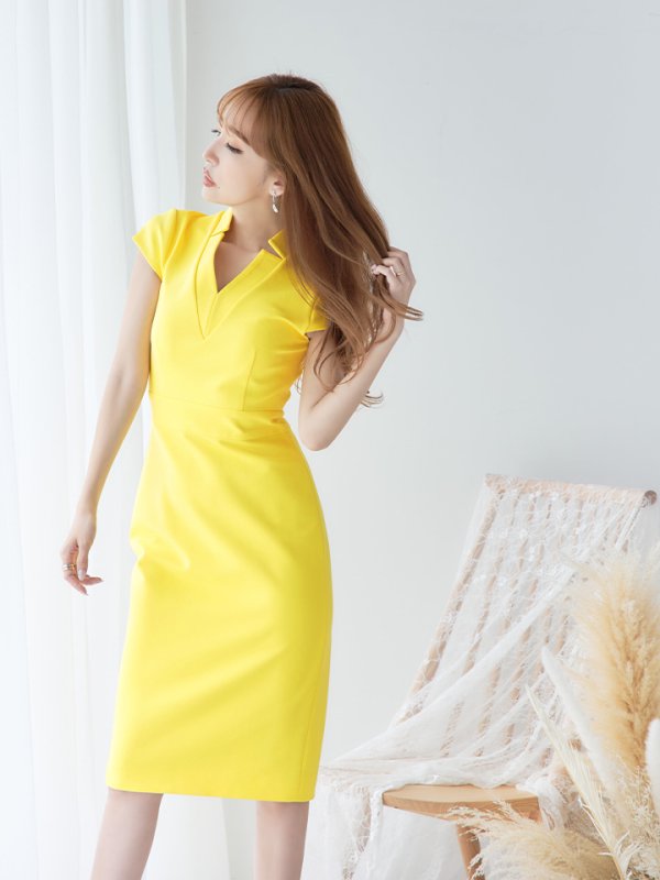 画像6: XS-Lサイズあり【ERUKEI エルケイ】シンプル/ ワンカラー/ ストレッチ/ 袖あり/ 半袖/ 膝丈/ タイト/ ワンピース/ ミディアムドレス/ キャバドレス[OF2] (6)