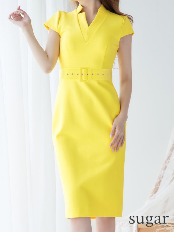 画像8: XS-Lサイズあり【ERUKEI エルケイ】シンプル/ ワンカラー/ ストレッチ/ 袖あり/ 半袖/ 膝丈/ タイト/ ワンピース/ ミディアムドレス/ キャバドレス[OF2] (8)