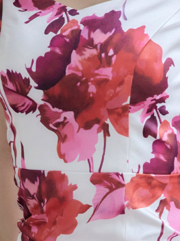 画像2: XS-Lサイズあり【ERUKEI エルケイ】フラワープリント/ ジップ/ パフスリーブ/ ワンピース/ タイト/ ひざ丈/ ミディアムドレス/ キャバドレス[OF2] (2)