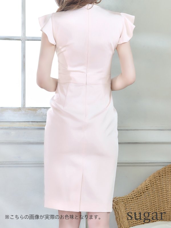 画像20: XS-Lサイズあり【ERUKEI エルケイ】ワンカラー/ Vネック/ フリル袖/ 袖あり/ ミディアム丈/ ワンピース/ タイト/ ミニドレス/ キャバドレス[OF2] (20)