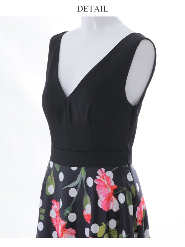 画像3: XS-Lサイズあり【ERUKEI エルケイ】ドットフラワープリント/ 切替デザイン/ノースリーブ/ Aライン/ ロングドレス / キャバドレス long[OF2] (3)