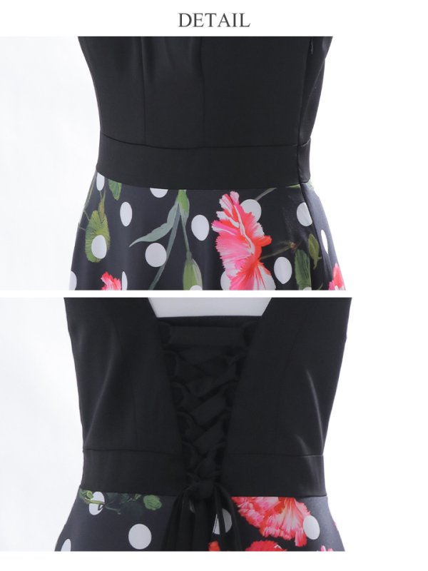 画像4: XS-Lサイズあり【ERUKEI エルケイ】ドットフラワープリント/ 切替デザイン/ノースリーブ/ Aライン/ ロングドレス / キャバドレス long[OF2] (4)