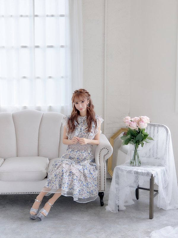 画像2: 【ERUKEI エルケイ】花柄/フリル/ マキシ丈/ワンピース/ミニドレス/ キャバドレス[OF2] (2)