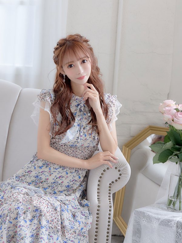 画像5: 【ERUKEI エルケイ】花柄/フリル/ マキシ丈/ワンピース/ミニドレス/ キャバドレス[OF2] (5)