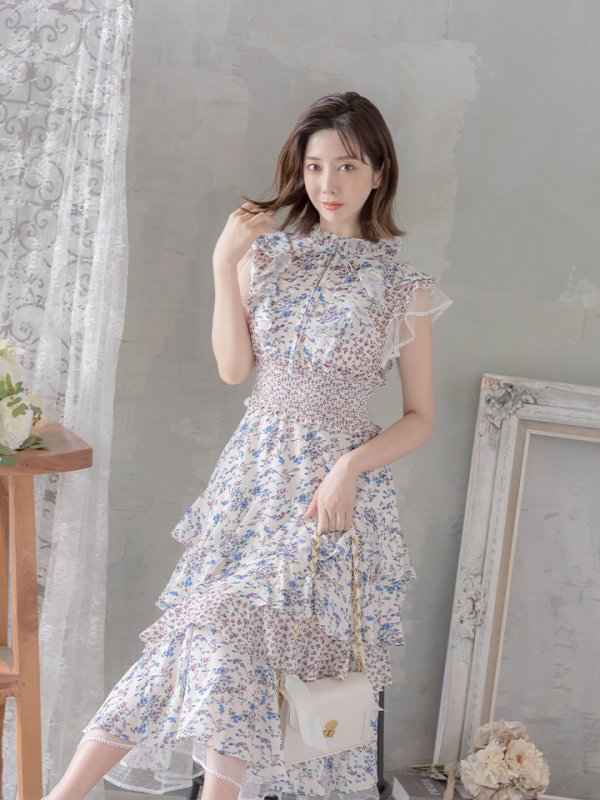 画像5: 【ERUKEI エルケイ】花柄/フリル/ マキシ丈/ワンピース/ミニドレス/ キャバドレス[OF2] (5)