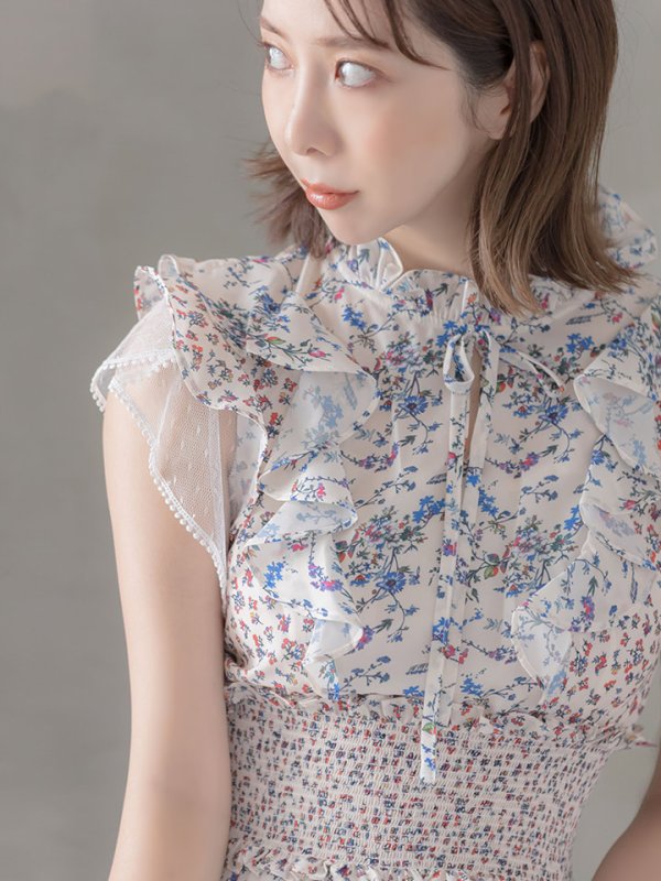 画像6: 【ERUKEI エルケイ】花柄/フリル/ マキシ丈/ワンピース/ミニドレス/ キャバドレス[OF2] (6)