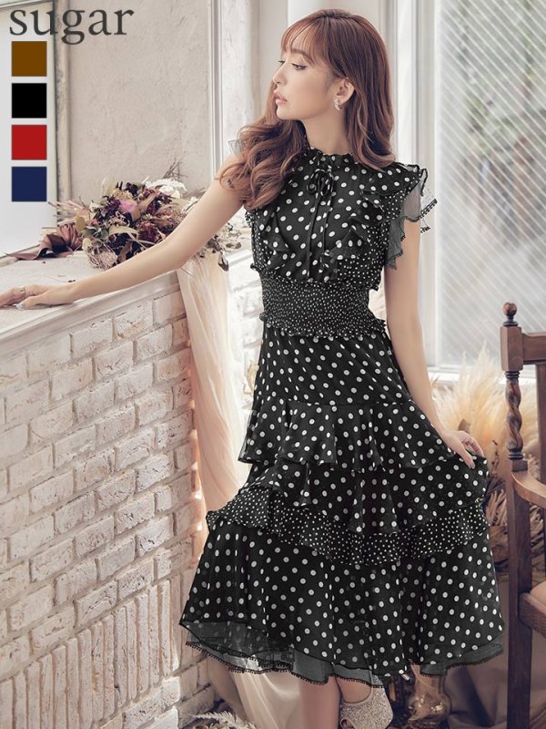 画像30: 【ERUKEI エルケイ】ドット/ 膝丈/ ワンピース/マキシ/フリルデザイン/ キャバドレス[OF2] (30)