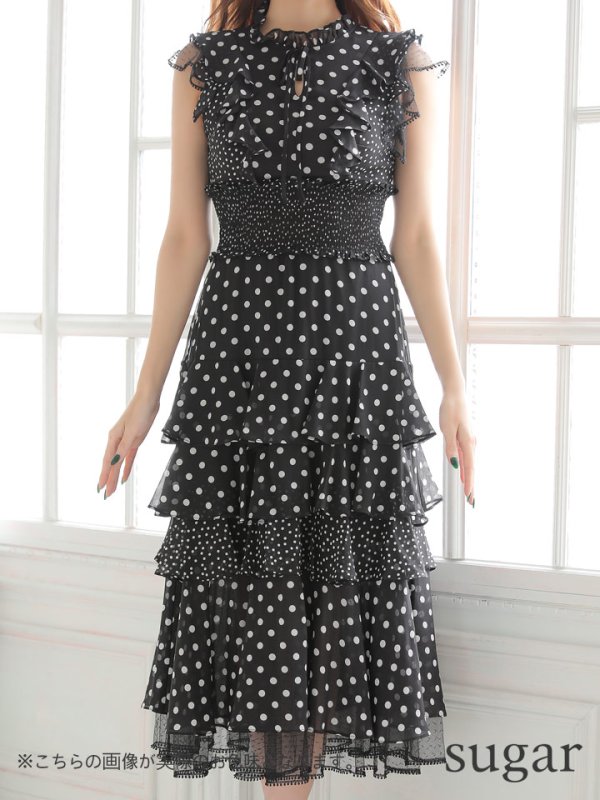画像14: 【ERUKEI エルケイ】ドット/ 膝丈/ ワンピース/マキシ/フリルデザイン/ キャバドレス[OF2] (14)