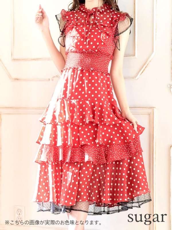画像4: 【ERUKEI エルケイ】ドット/ 膝丈/ ワンピース/マキシ/フリルデザイン/ キャバドレス[OF2] (4)