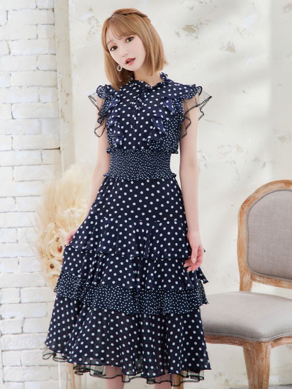 画像22: 【ERUKEI エルケイ】ドット/ 膝丈/ ワンピース/マキシ/フリルデザイン/ キャバドレス[OF2] (22)