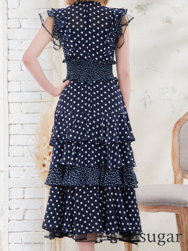 画像27: 【ERUKEI エルケイ】ドット/ 膝丈/ ワンピース/マキシ/フリルデザイン/ キャバドレス[OF2] (27)