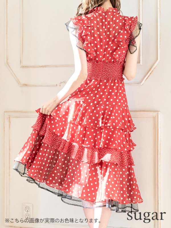 画像5: 【ERUKEI エルケイ】ドット/ 膝丈/ ワンピース/マキシ/フリルデザイン/ キャバドレス[OF2] (5)