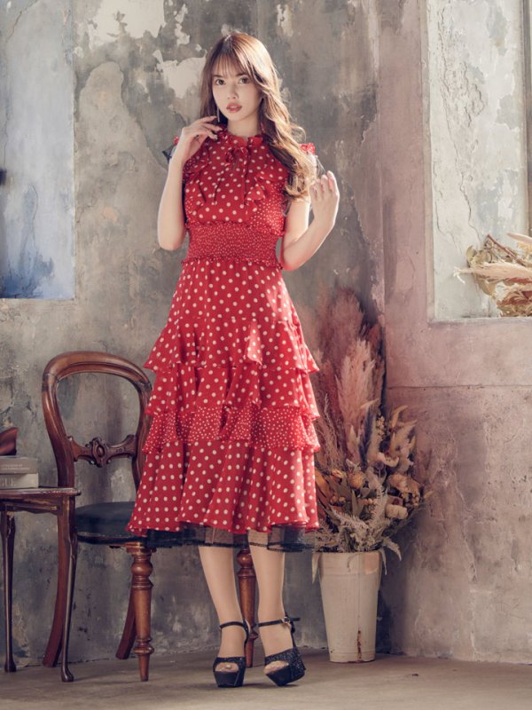 画像24: 【ERUKEI エルケイ】ドット/ 膝丈/ ワンピース/マキシ/フリルデザイン/ キャバドレス[OF2] (24)