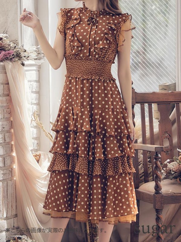 画像35: 【ERUKEI エルケイ】ドット/ 膝丈/ ワンピース/マキシ/フリルデザイン/ キャバドレス[OF2] (35)