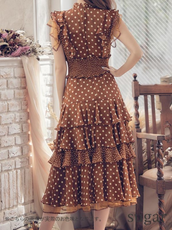 画像36: 【ERUKEI エルケイ】ドット/ 膝丈/ ワンピース/マキシ/フリルデザイン/ キャバドレス[OF2] (36)