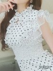 画像40: 【ERUKEI エルケイ】ドット/ 膝丈/ ワンピース/マキシ/フリルデザイン/ キャバドレス[OF2] (40)